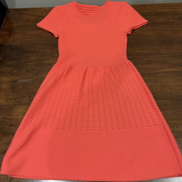 Miami Dress Women Small Short Sleeve Sweater Dress Bright Coral Pink Knee Length - Picture 12 of 14